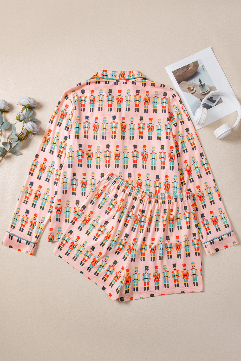 Pink Christmas Nutcracker Long Sleeve Shirt Shorts Pajama Set