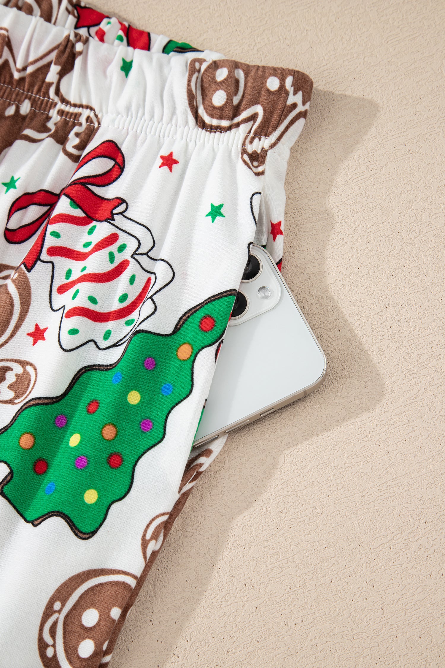 White Christmas Pattern Button V Neck Pullover Drawstring Pants 2pcs Lounge Set