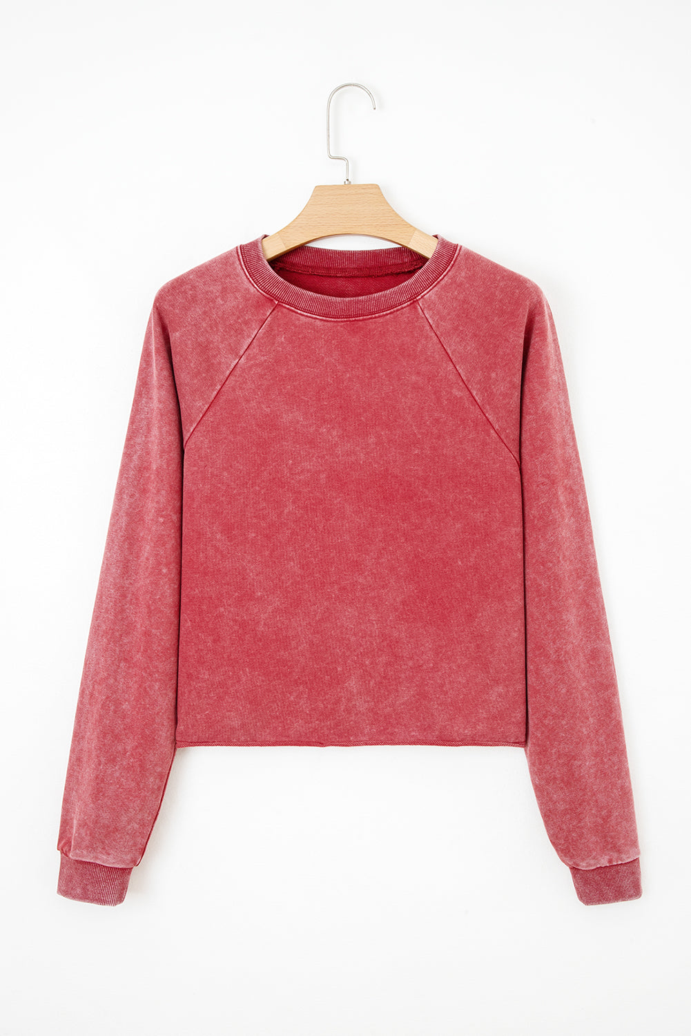 Racing Red Solid Color Raglan Sleeve Pullover Sweatshirt