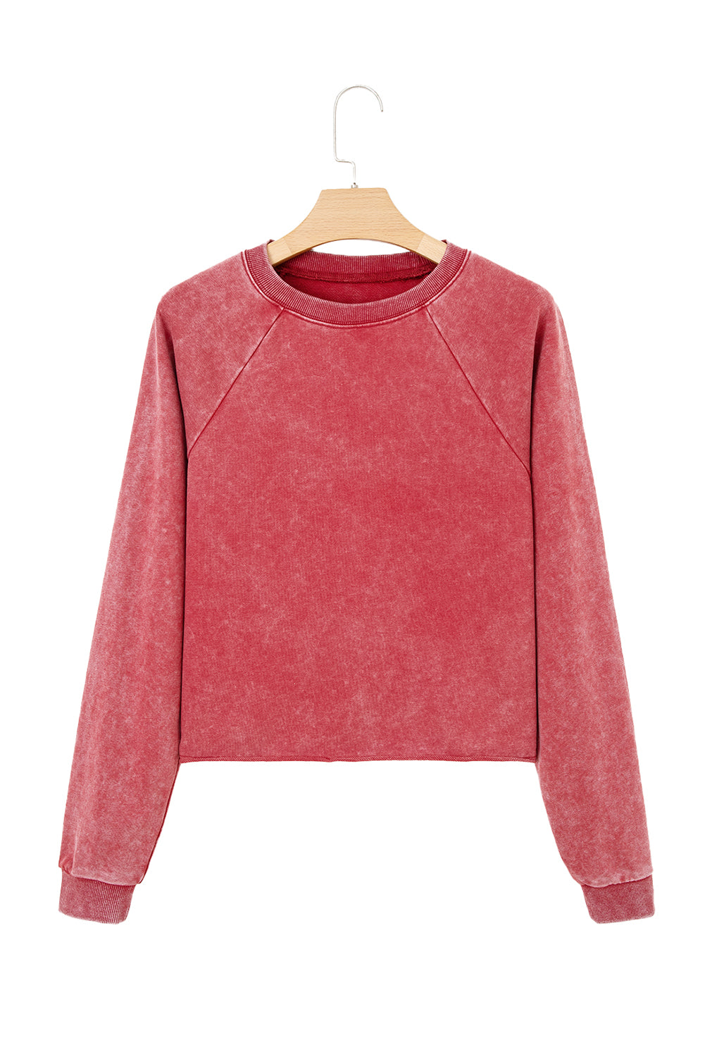 Racing Red Solid Color Raglan Sleeve Pullover Sweatshirt